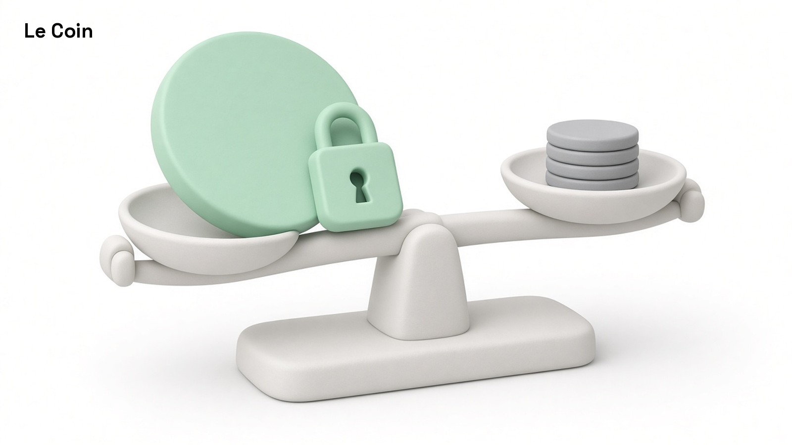 Illustration of a balance scale with a large green coin and a padlock on one side and a small stack of gray coins on the other.
