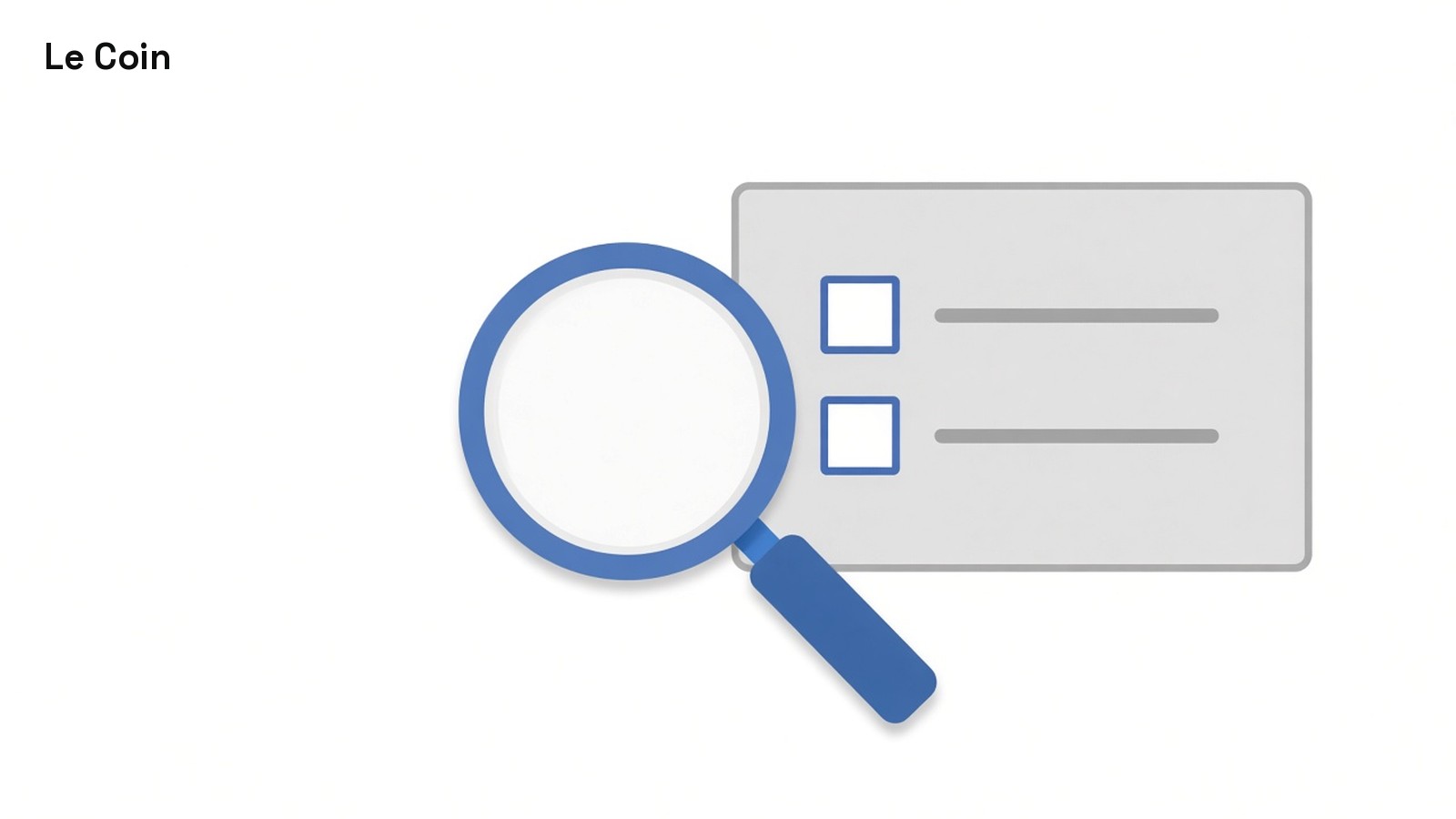 Flat illustration of a magnifying glass held over a blank ballot-style card with two empty checkboxes.