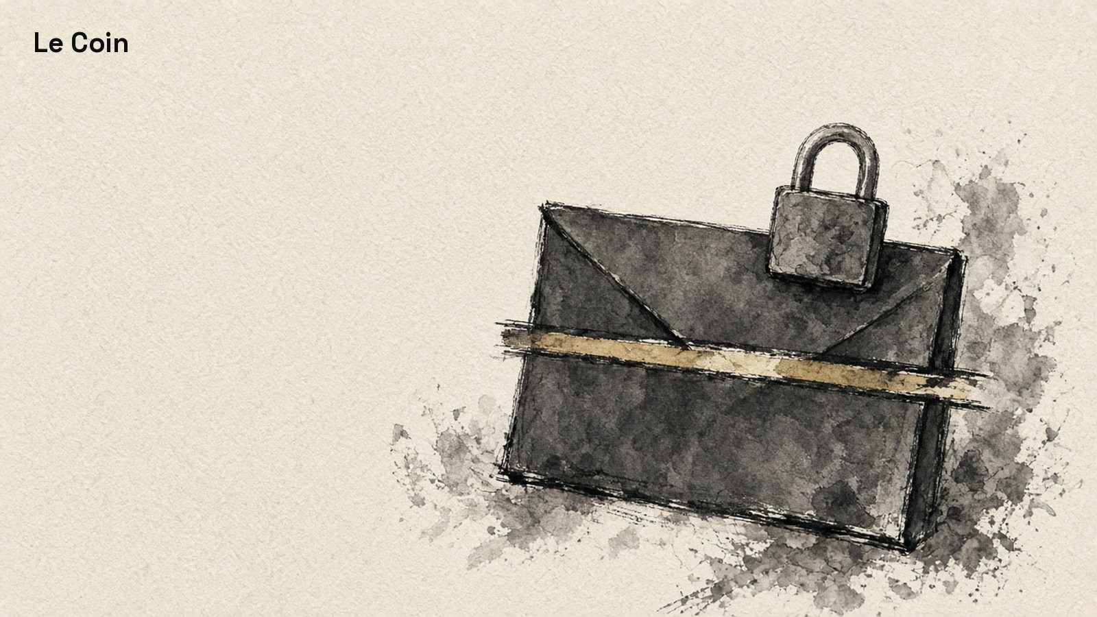 Charcoal sealed folder with gold barrier stripe and padlock on ivory paper.