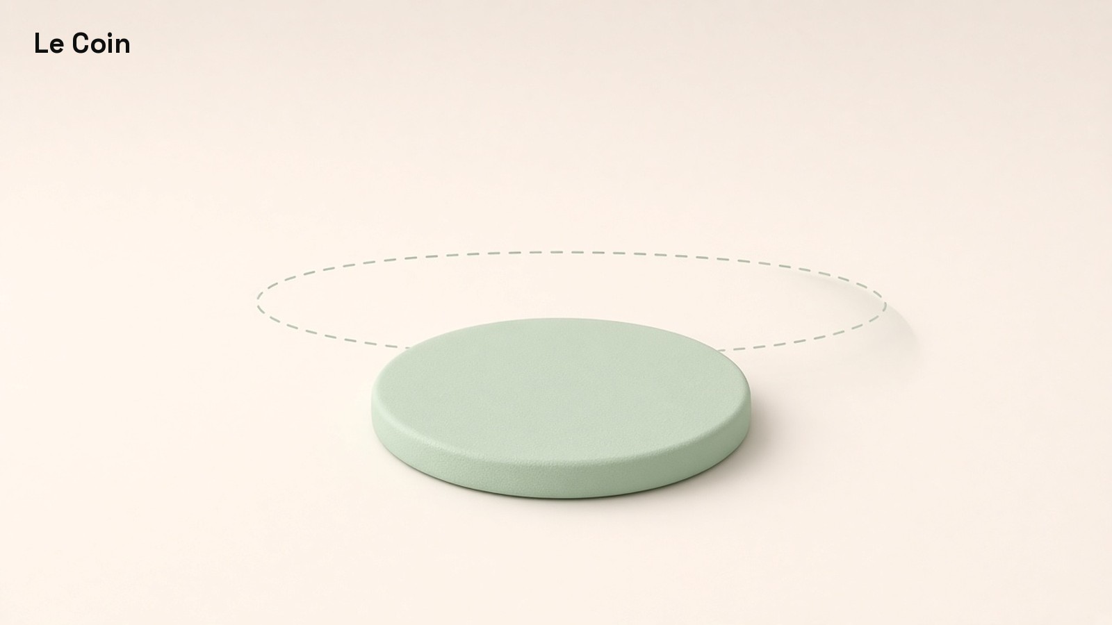 Plain mint disc resting below a dashed cream ring suggesting an average line.