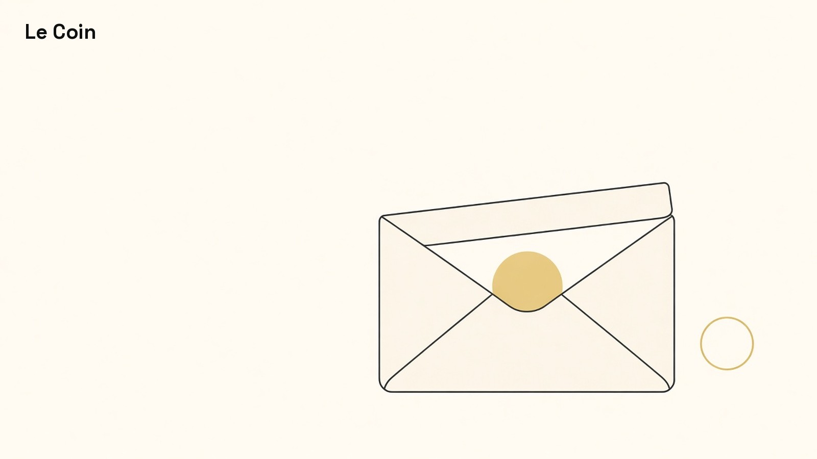 Charcoal envelope outline with muted gold seal on warm ivory.