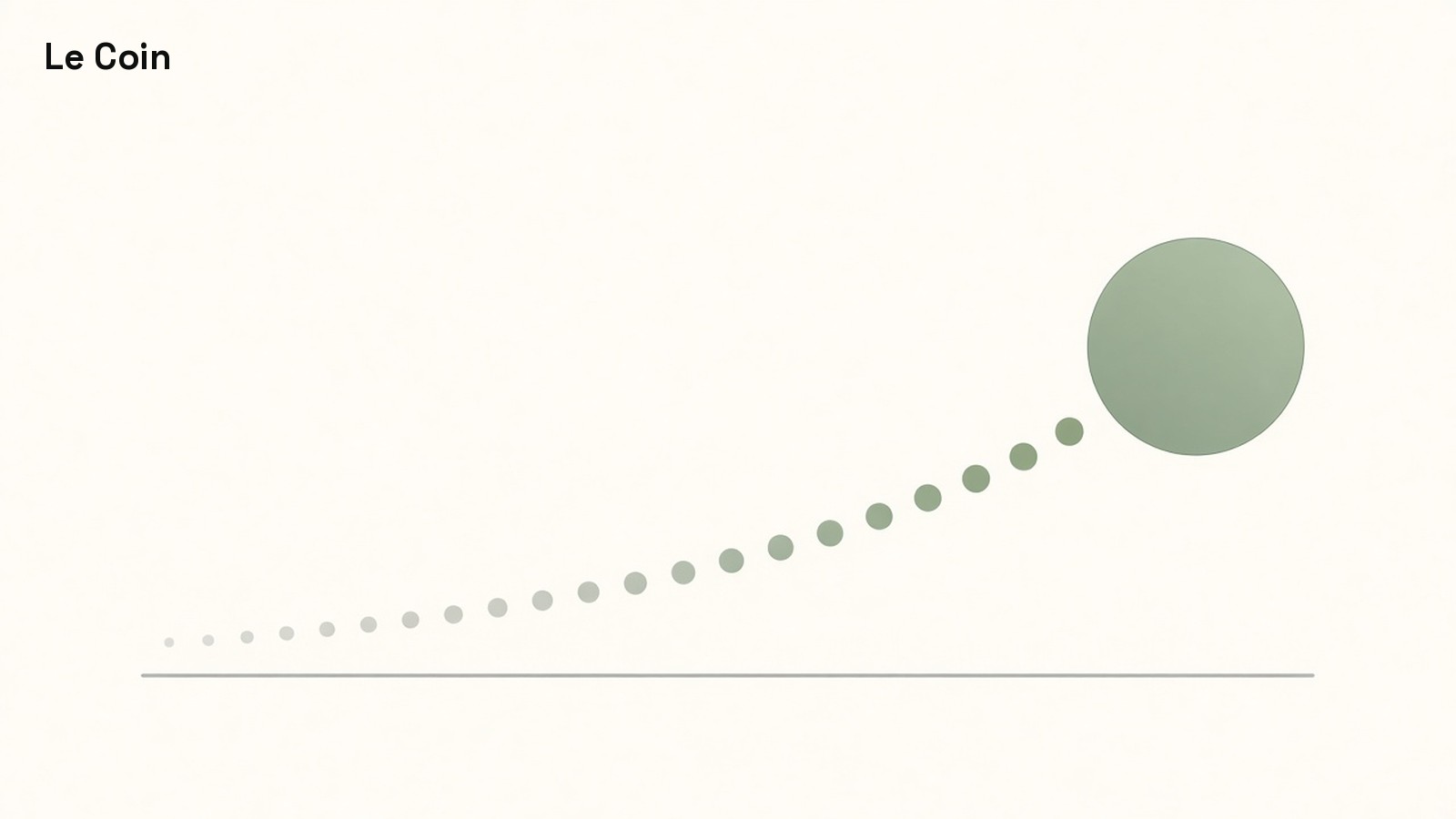 Muted sage discs rising on an arc above a grey baseline on ivory.