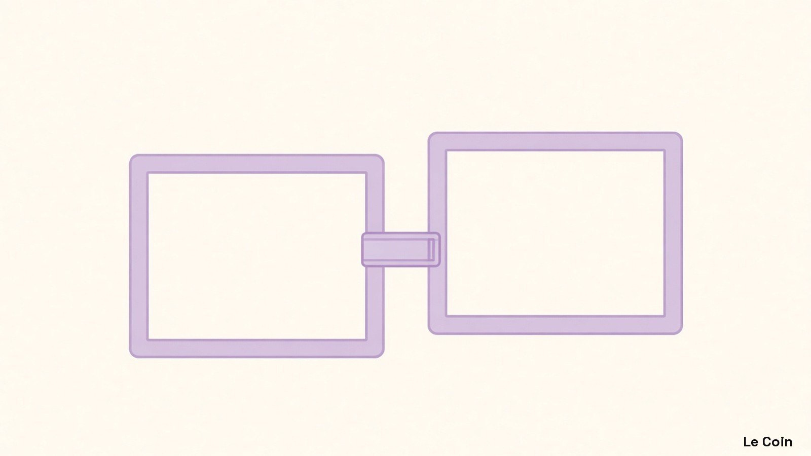 Two interlocking blank index-frame rectangles linked by a thin bridge tile on ivory.
