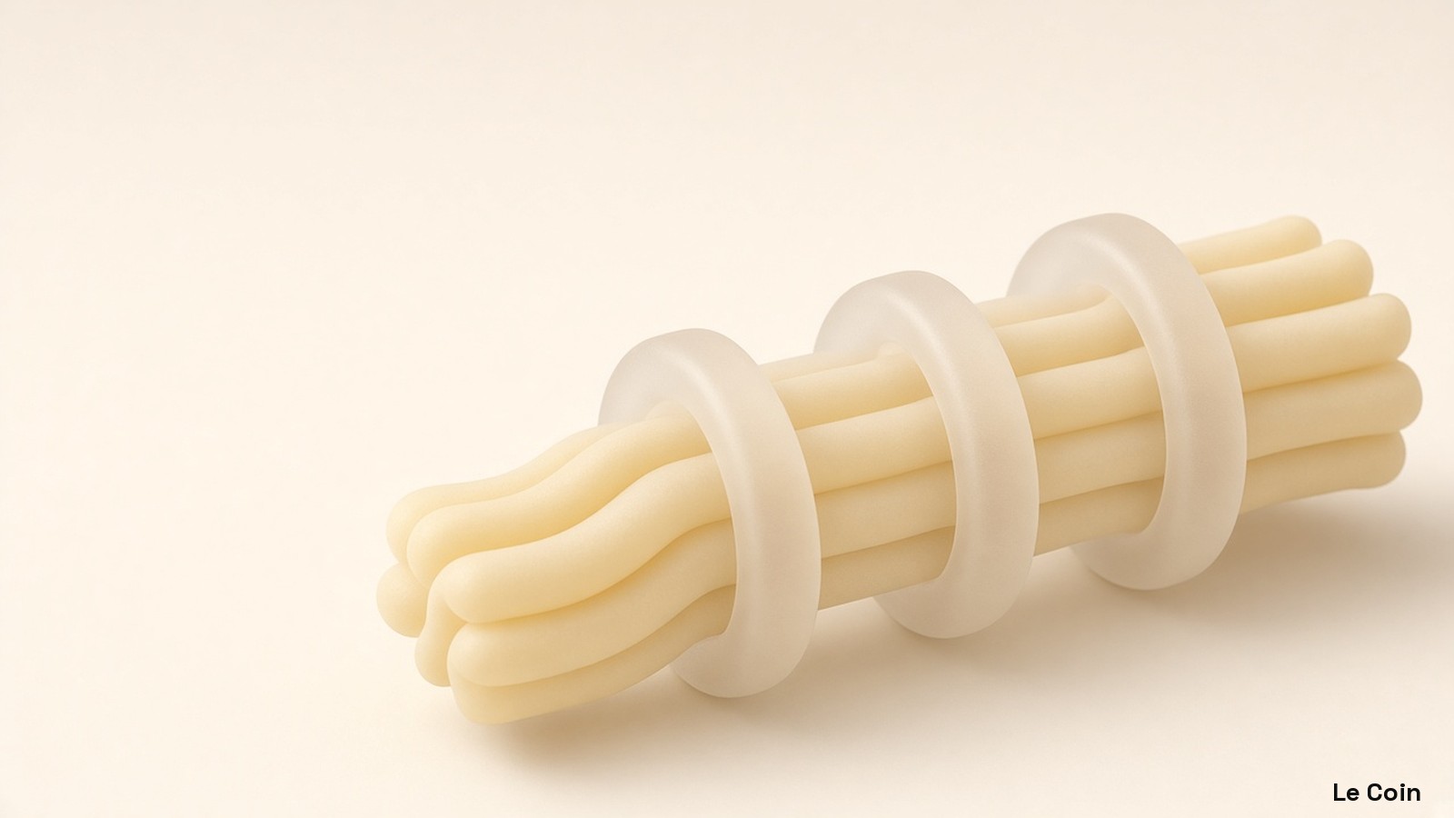 Pastel 3D soft clay parallel conduits expanding through frosted rings in soft butter, pale champagne and cream.