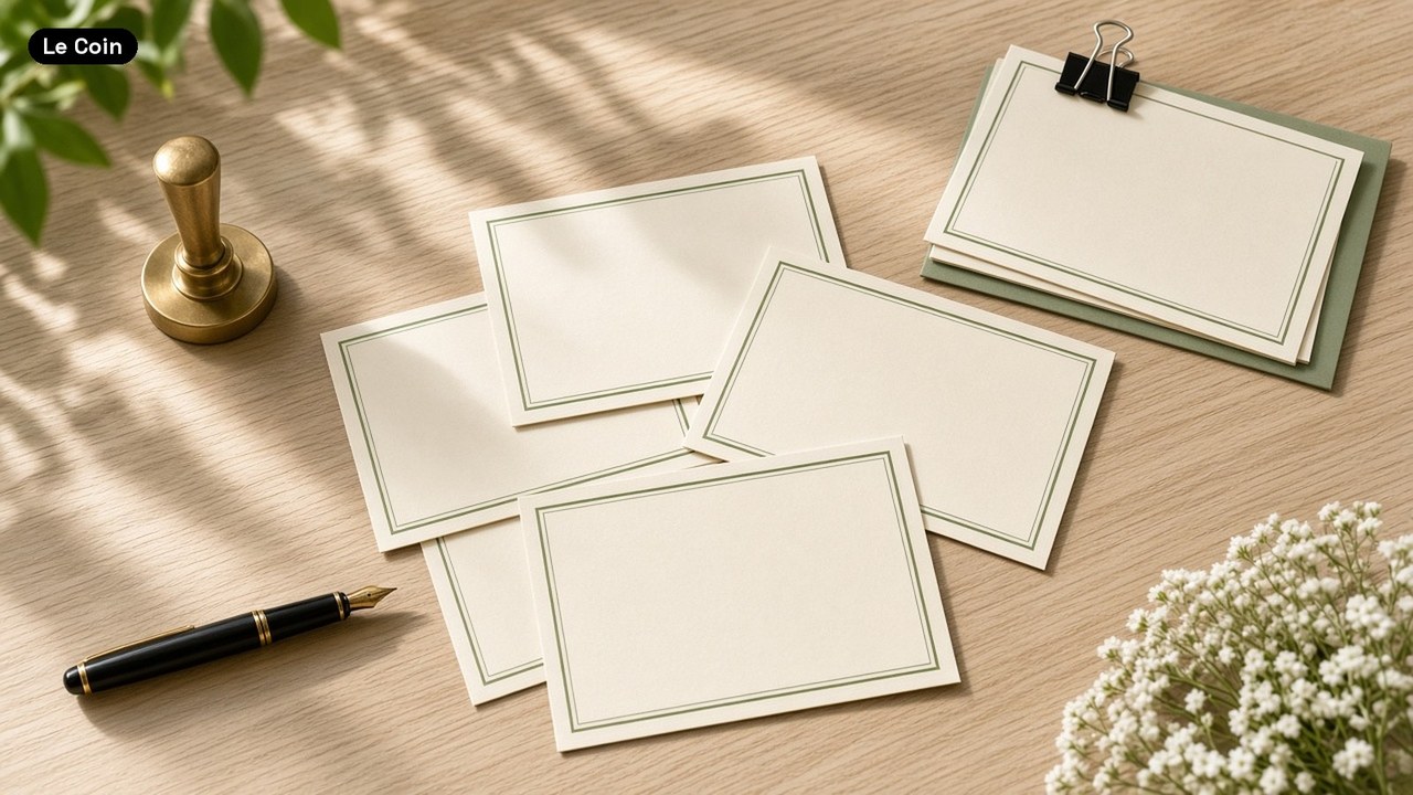 Blank green-bordered certificates spread across a light wooden desk, a few set aside under a black binder clip, beside a brass stamp and a fountain pen.